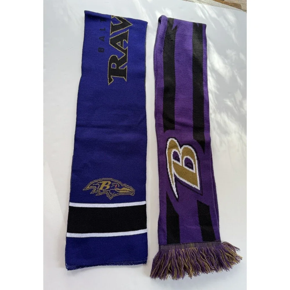 Baltimore Ravens NFL Knitted Mascot Scarf Lot Of 2  58”x 7